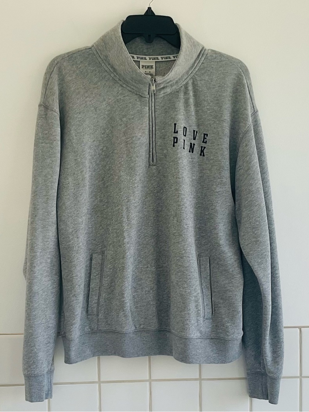 PINK  Victoria's Secret Gray Half-Zip Pullover Sweatshirt Heather Grey  Sz: M